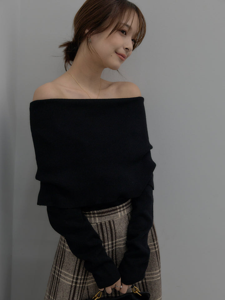 【premium touch】ソフトリブオフショルニットトップス