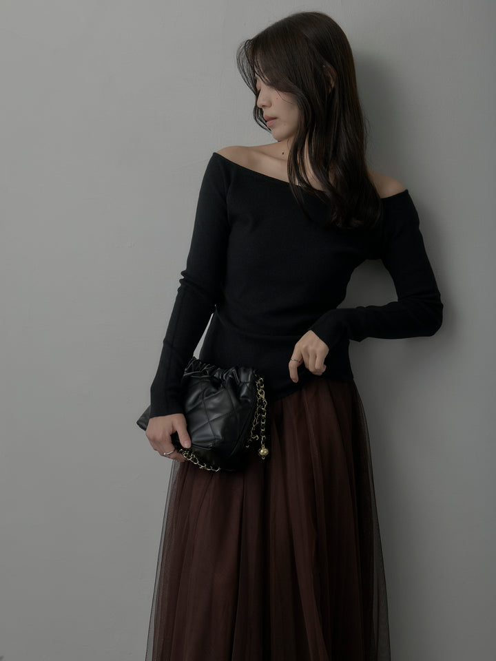 【SET】2wayリブニットポンチョトップス+ボリュームチュールスカート(2set)