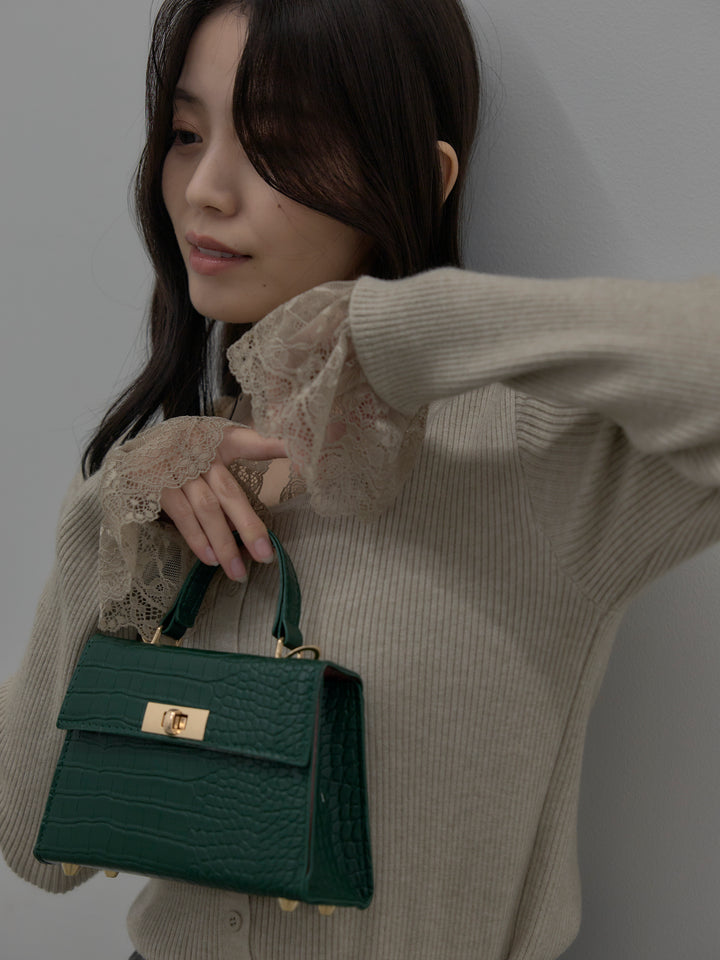 【SET】レースドッキングリブニットトップス+裏起毛デザインワイドパンツ(2set)