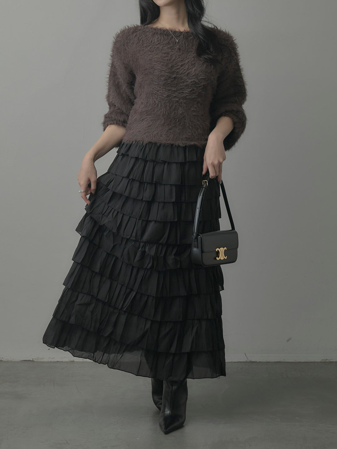 バイカラーフリルチュールスカート