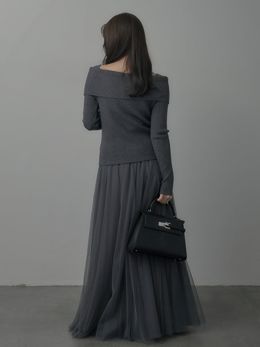 【SET】オフショルライクリブニットトップス+ボリュームチュールスカート(2set)