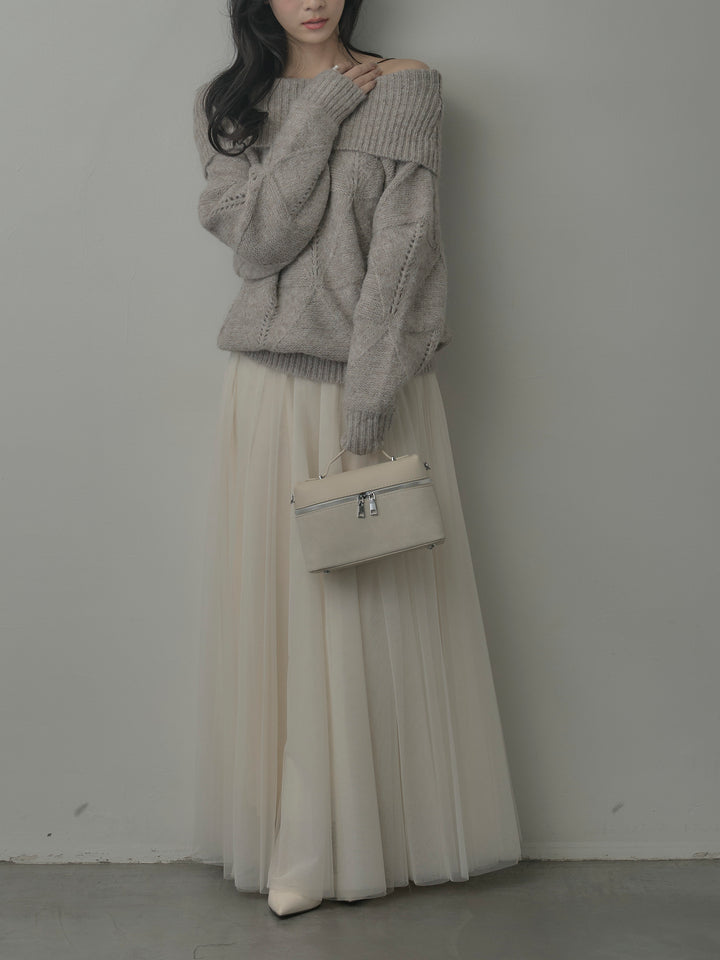 【SET】メランジニットオフショルトップス+ボリュームチュールスカート(2set)