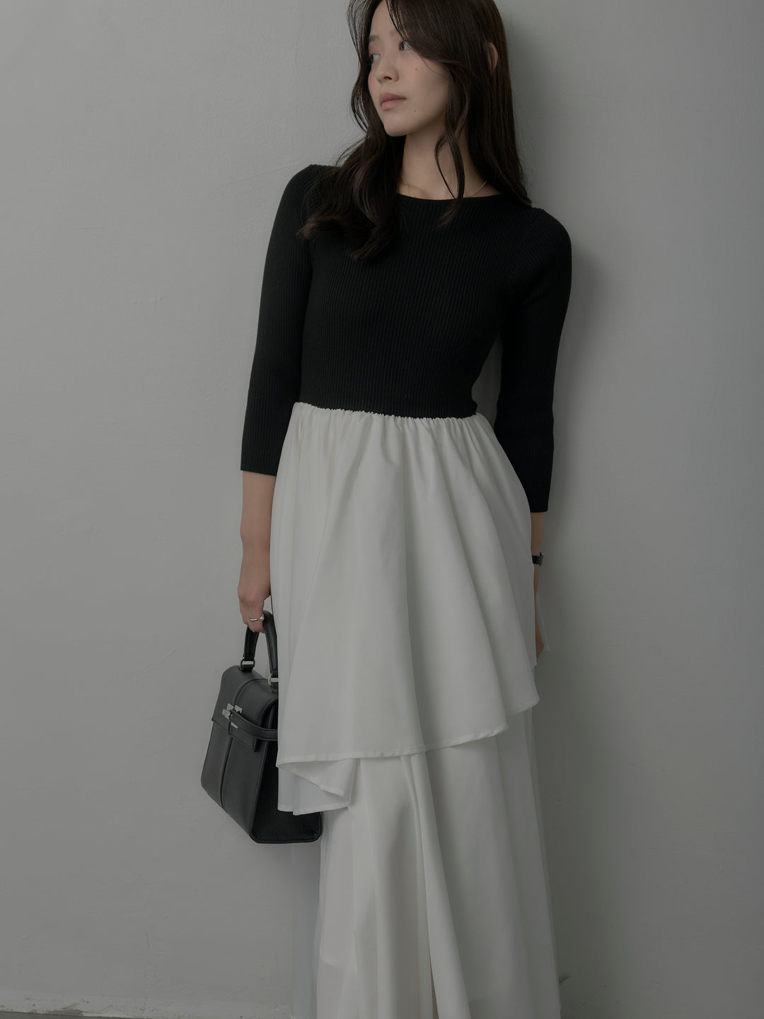 【Essential】7部袖リブドッキングワンピース