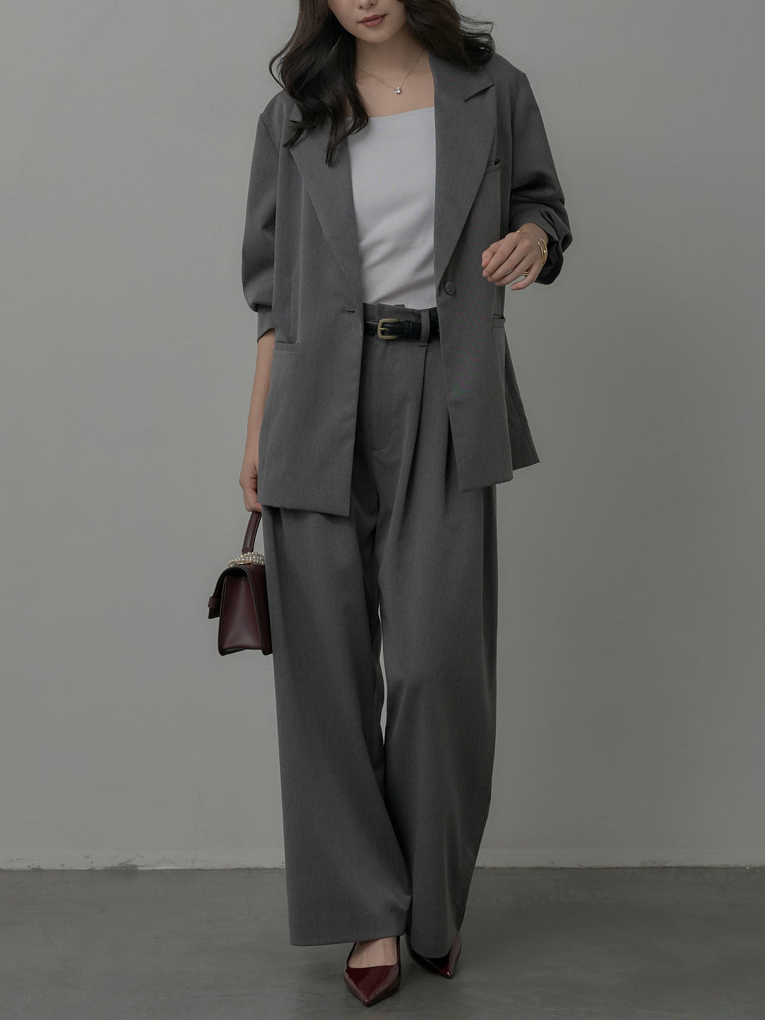 【SET】【Essential】ボックスシルエットテーラードジャケット+【Essential】３タックスラックス(2set)