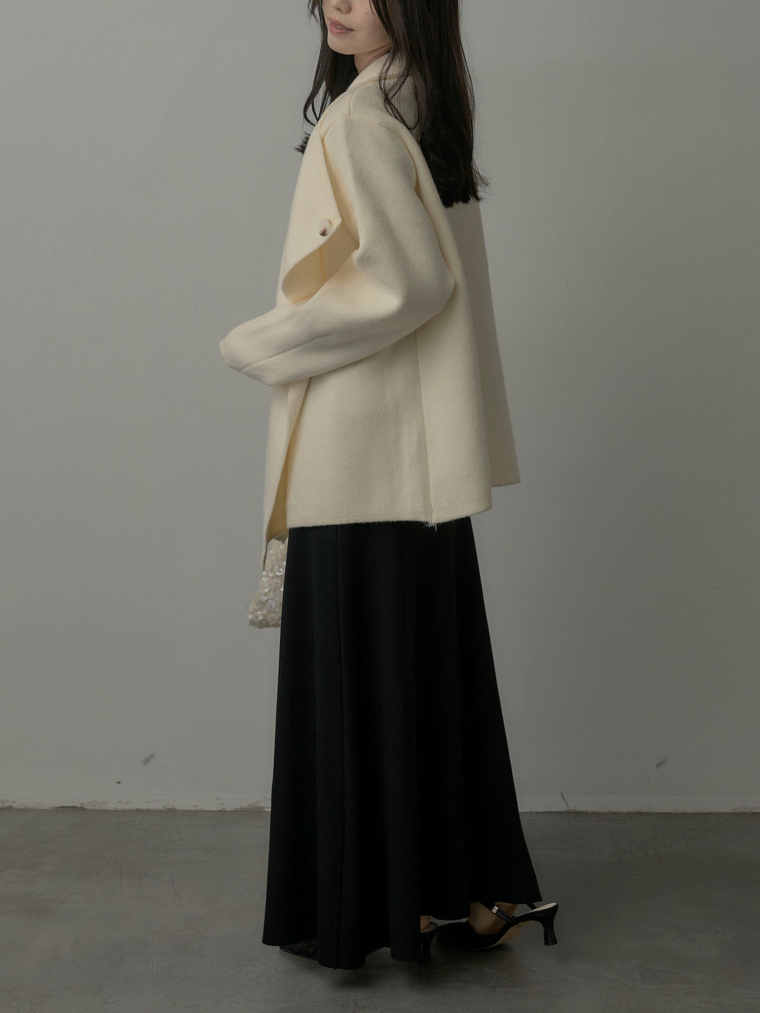 【SET】ショールカラーニットカーディガン+Vネックニットロングワンピース(2set)