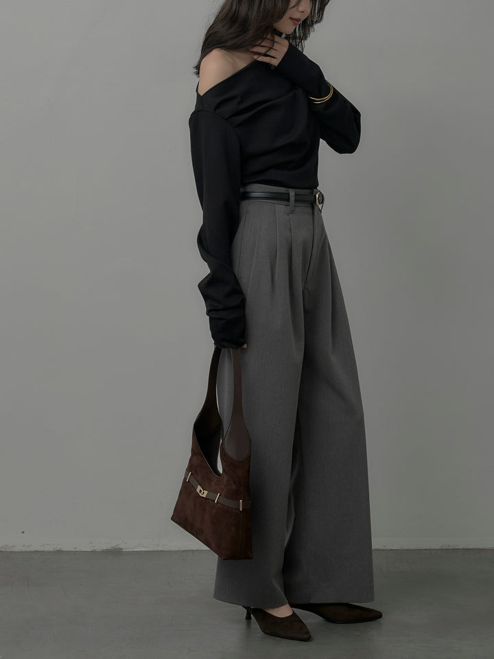 【SET】【Essential】2wayショルダードレープカットトップス+【Essential】３タックスラックス(2set)