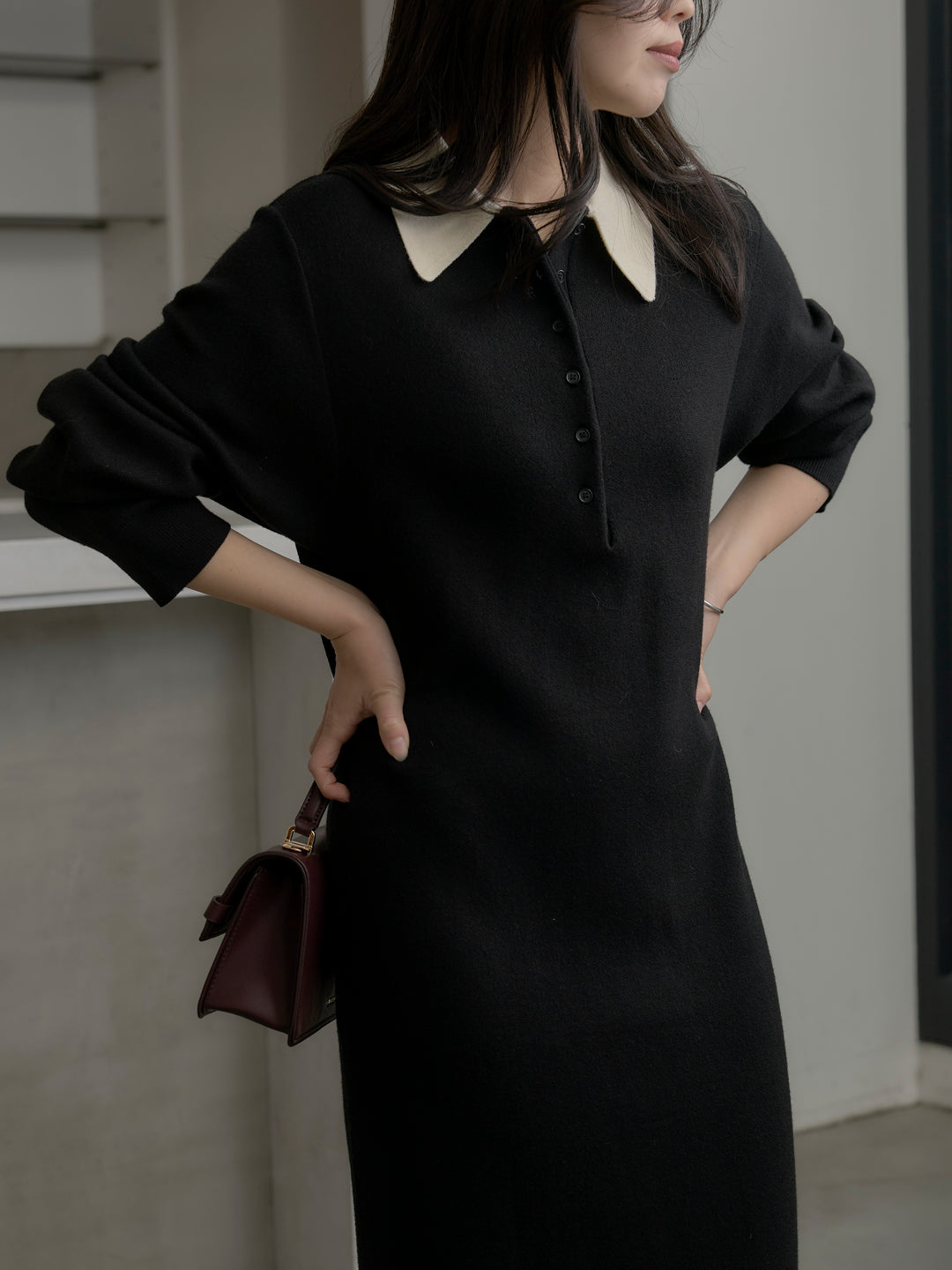 配色ポロニットワンピース