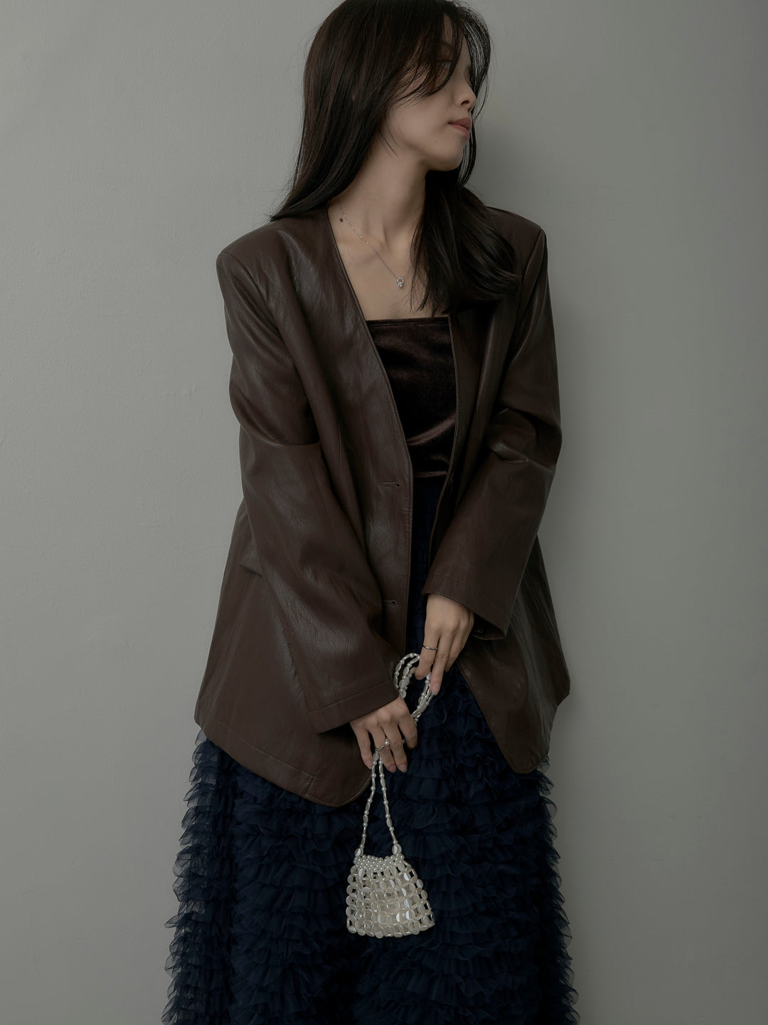 レザーノーカラージャケット