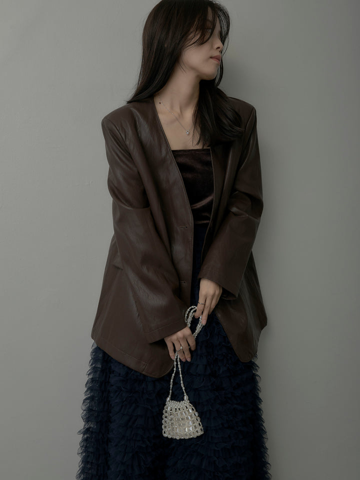 レザーノーカラージャケット