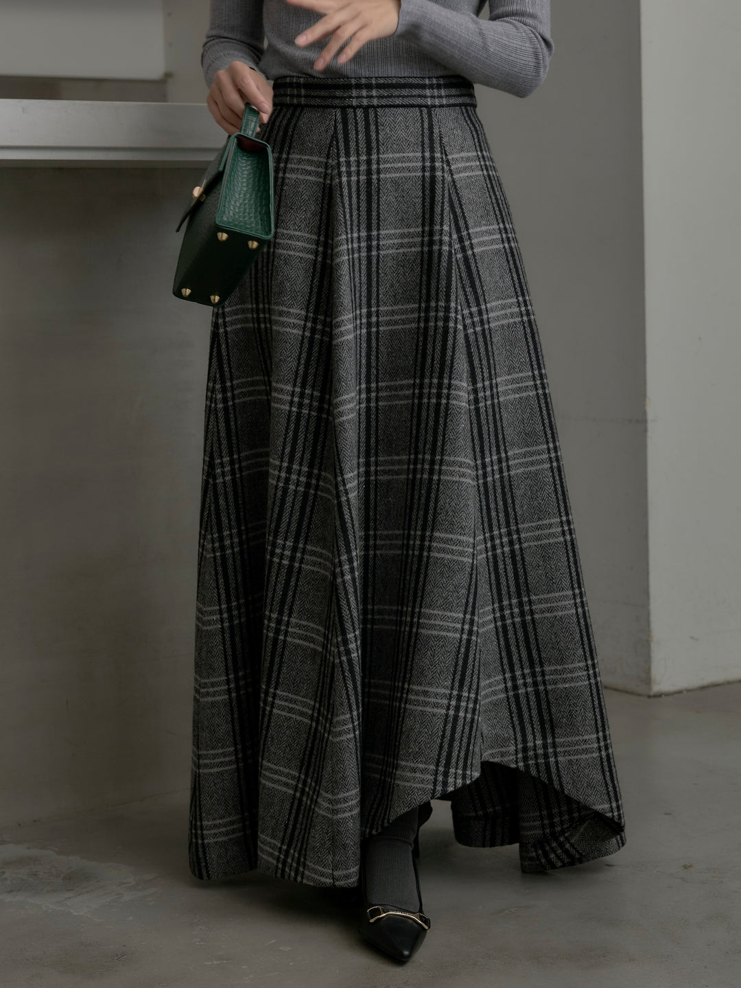 【SET】リブニットタートルネック+【Essential】クラシカルチェックウールタッチスカート(2set)