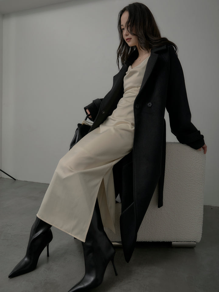 【SET】【Essential】ソフトウールリバートレンチコート+【Essential】サテンドレープキャミワンピ(2set)