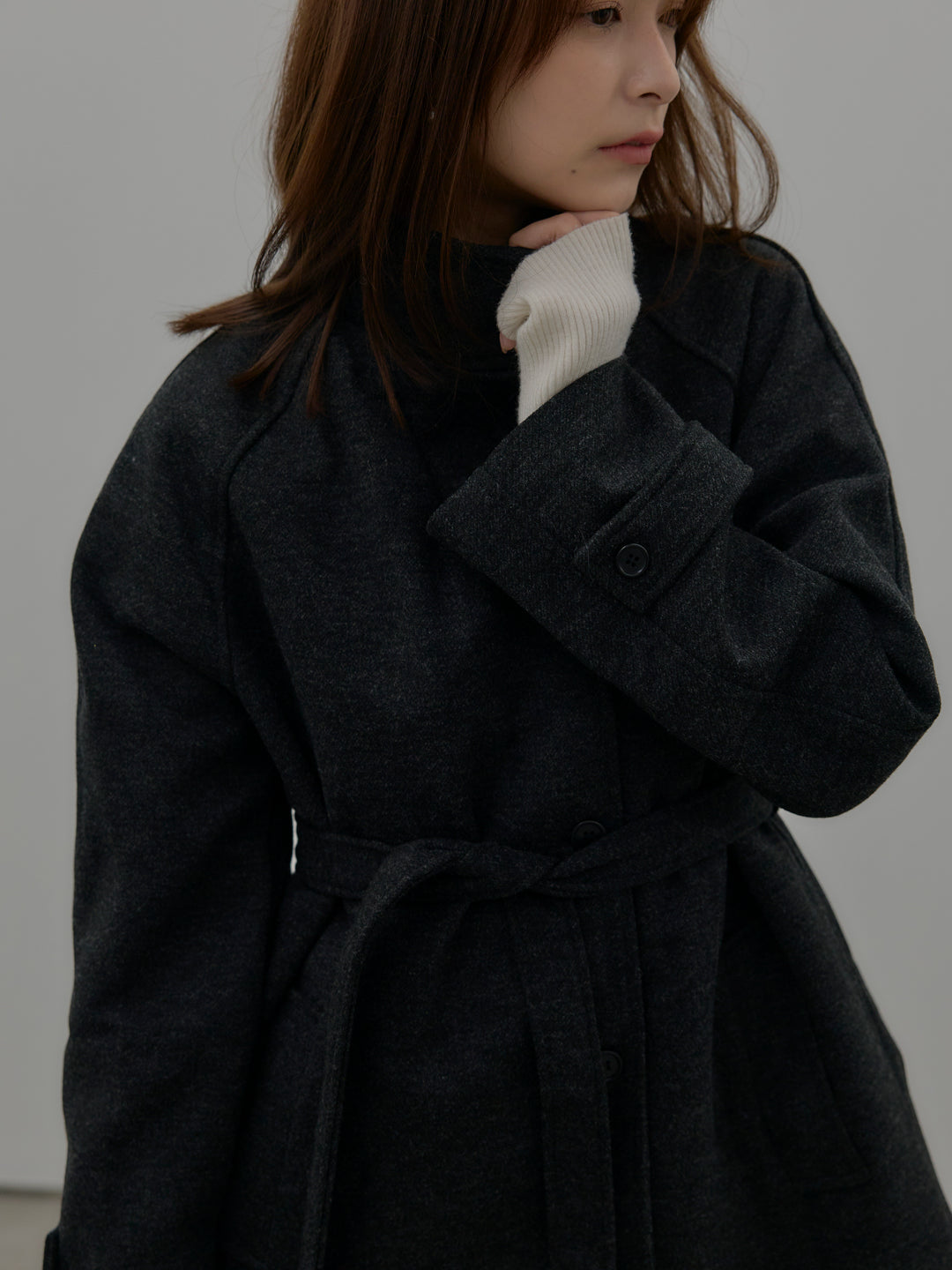 【SET】キルティングライナーウールミディアムコート+スクエアネックリブニット+【Essential】チェック柄マーメイドスカート(3set)