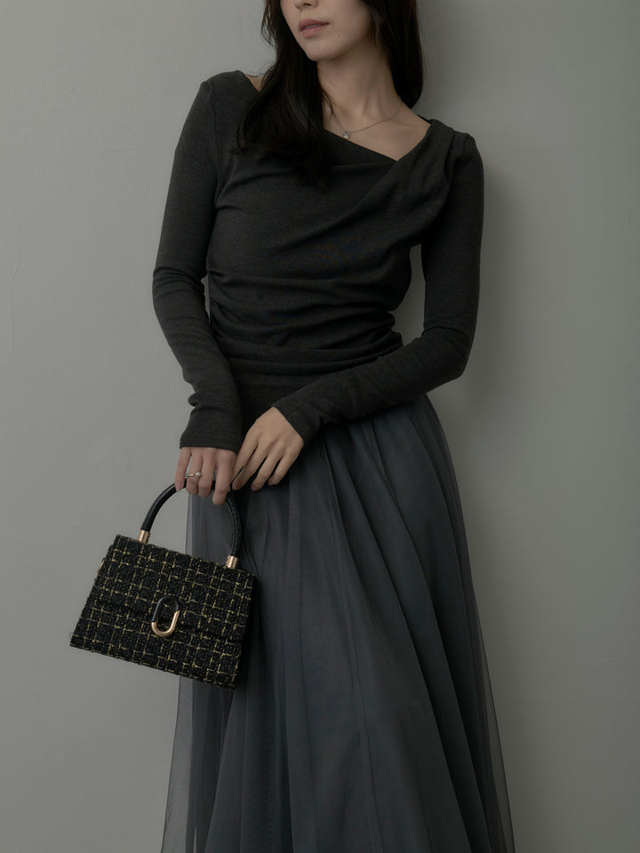 【SET】ドレープデザイントップス+ボリュームチュールスカート(2set)