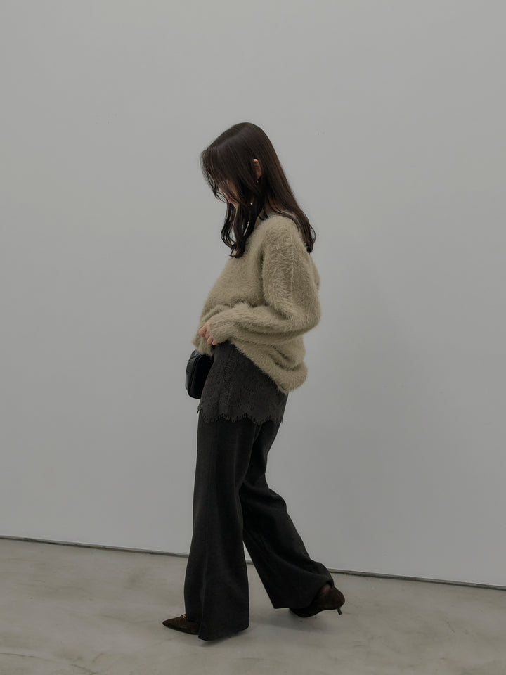 レースレイヤードセミフレアパンツ