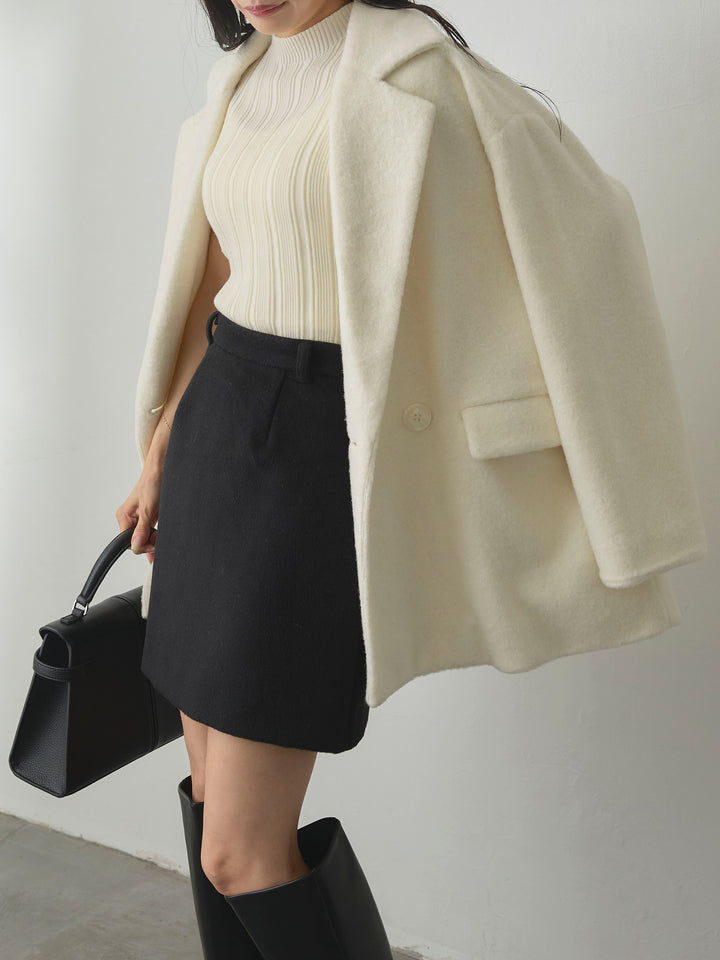 【SET】【Essential】オーバーサイズジャケットコート+プチハイネックリブニットタンク+【Essential】ウールタッチミニスカート(3set)