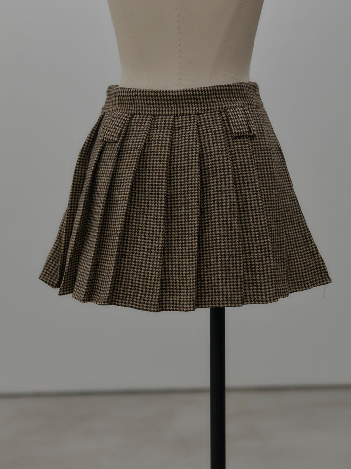 ハウンドトゥースプリーツミニスカート