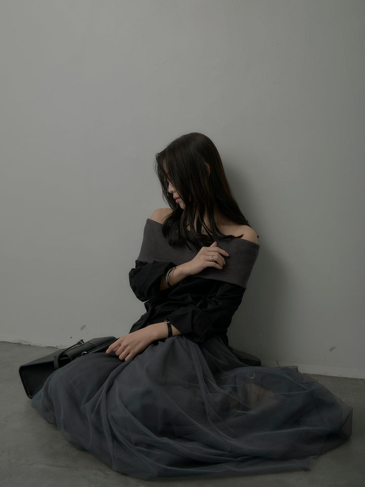 ニットシャツドッキングオフショルトップス