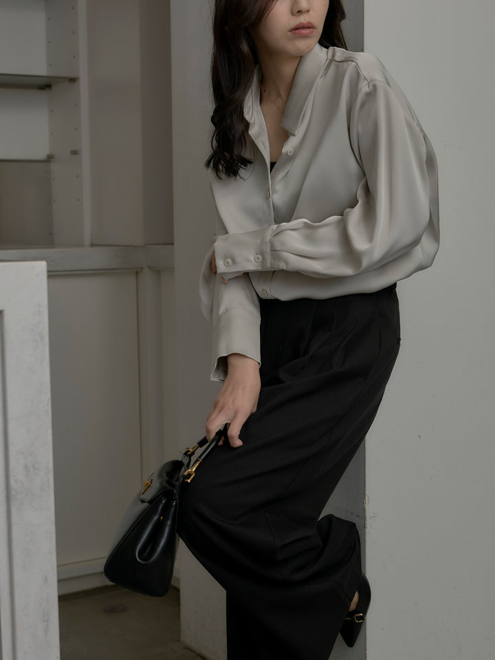 [予約]ケープ付きオーバーサテンシャツ