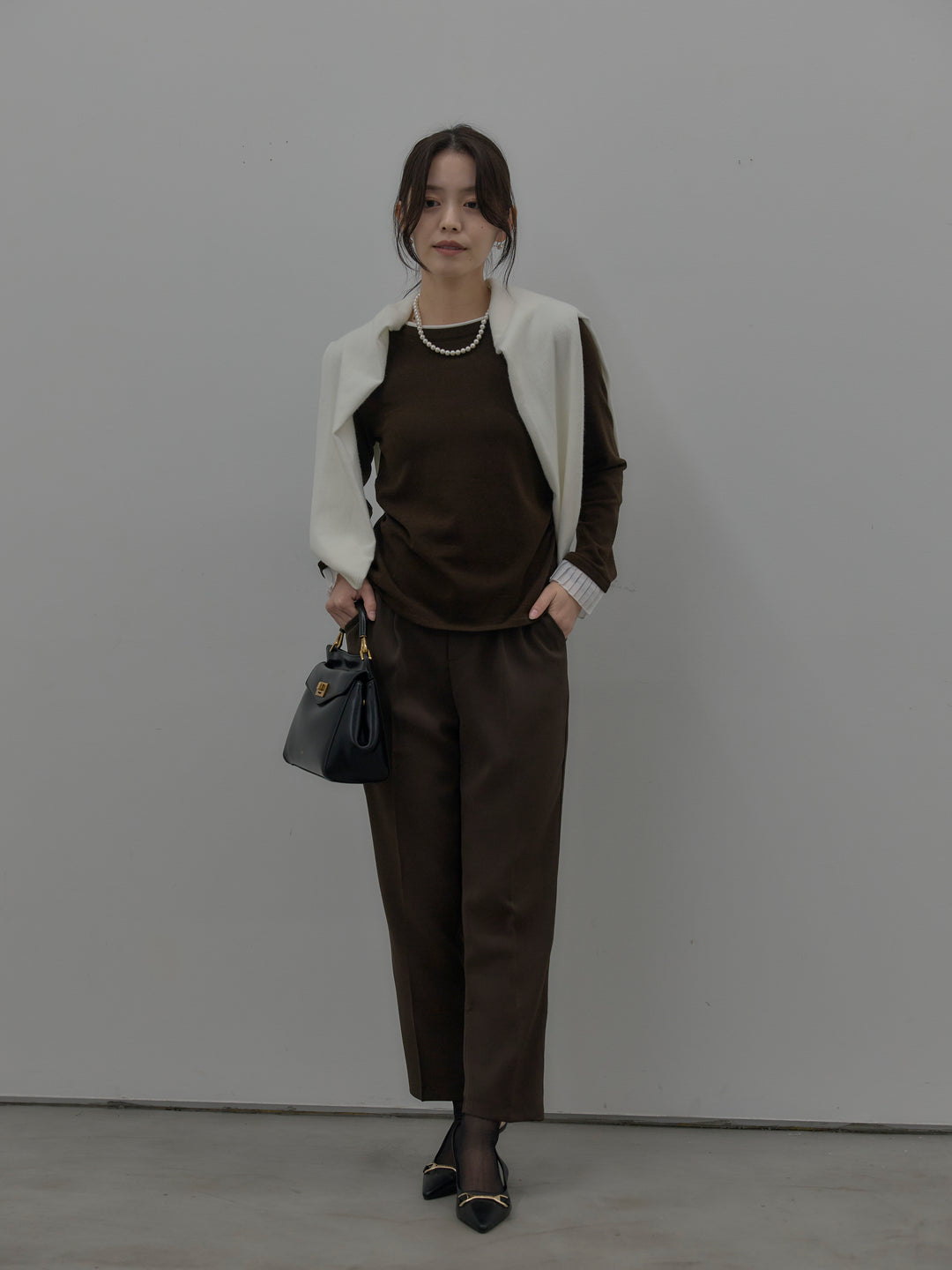 バイカラーデザインカフスストレッチトップス