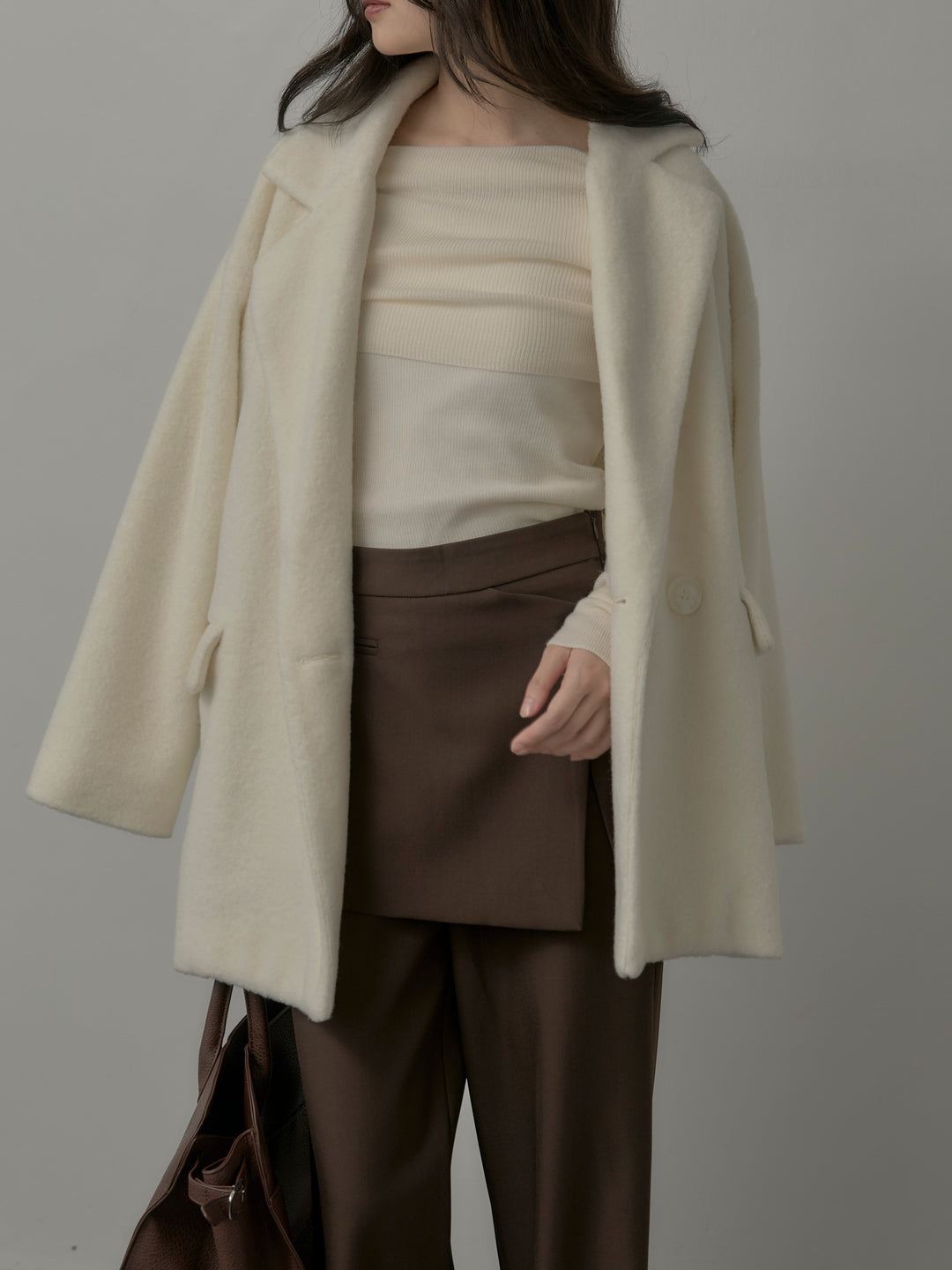 【SET】オフショルリブニットトップス+ラップワイドパンツ(2set)