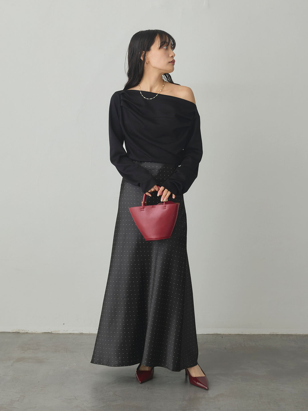 【Essential】2wayショルダードレープカットトップス