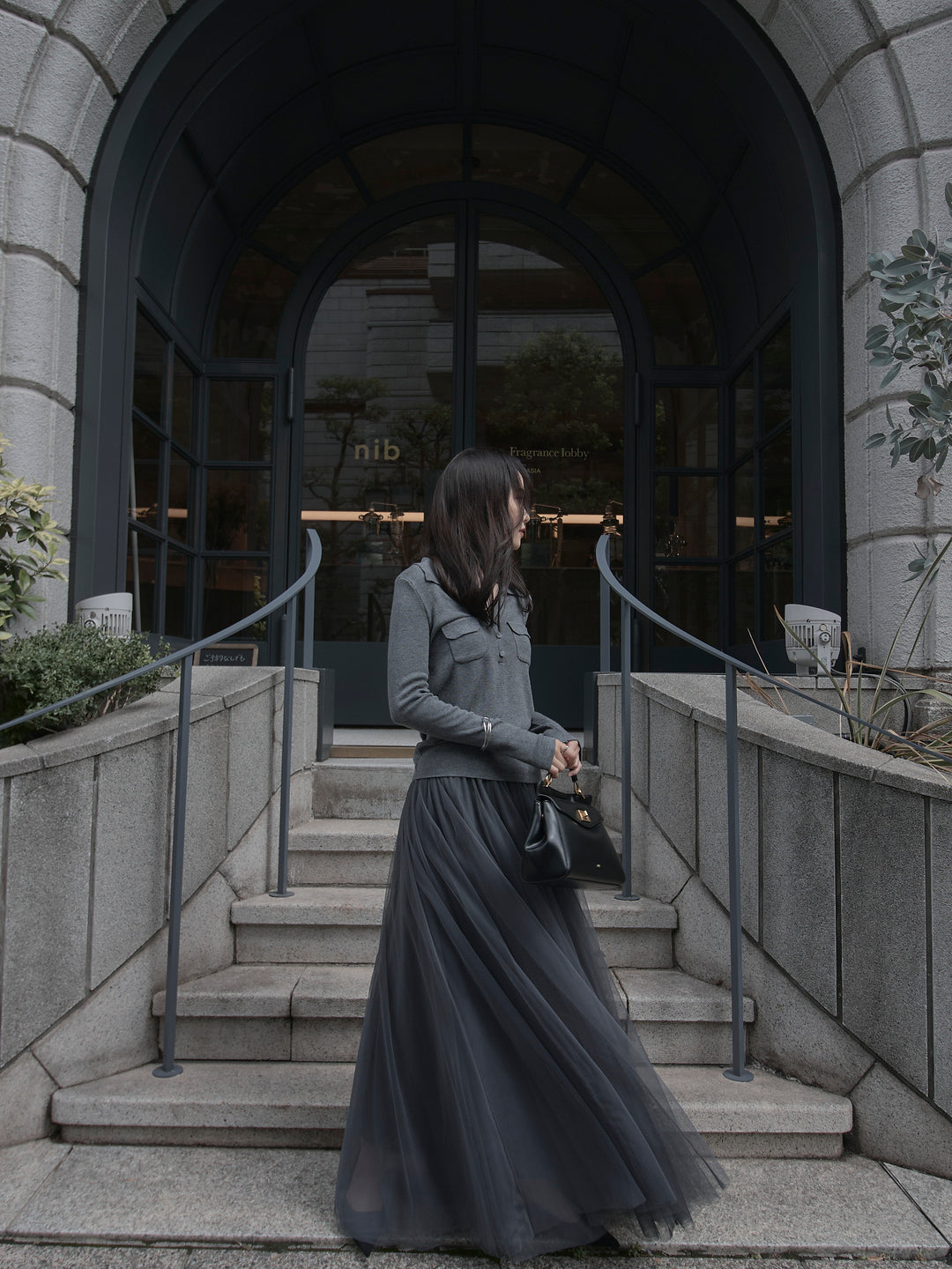 【SET】ポケットデザインリブニットトップス+ボリュームチュールスカート(2set)