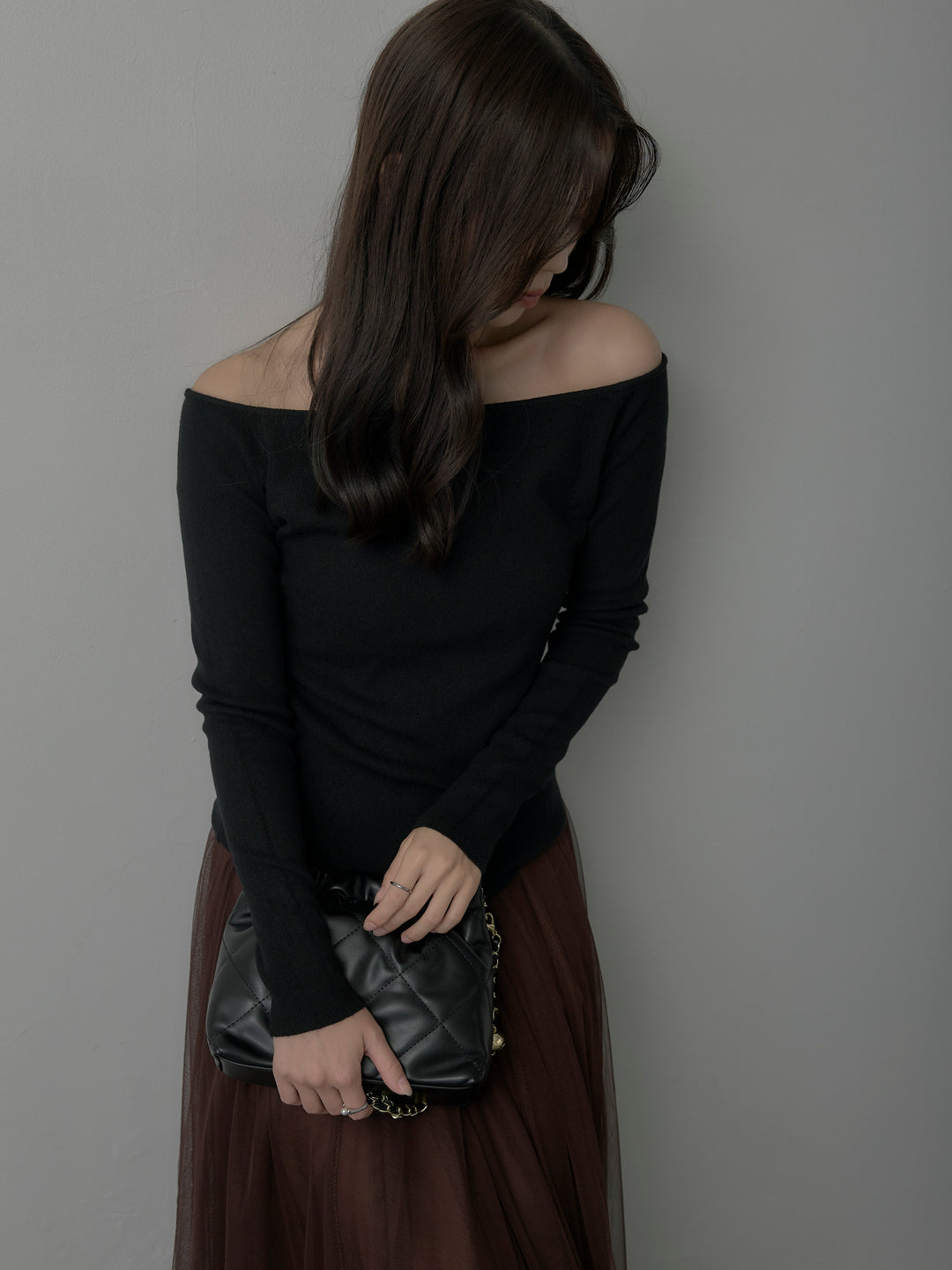 【SET】2wayリブニットポンチョトップス+ボリュームチュールスカート(2set)