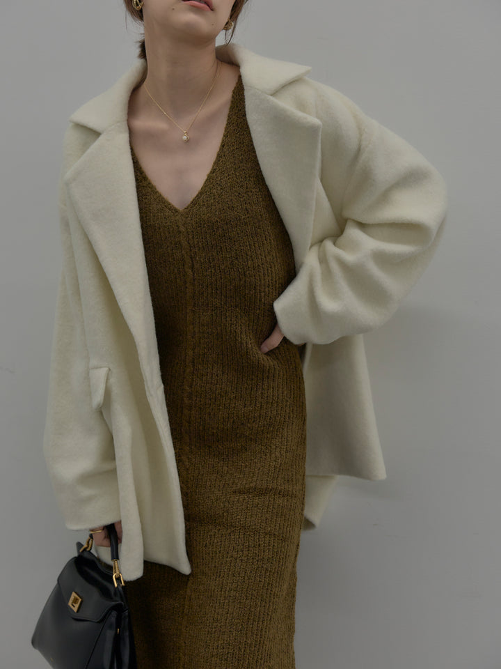 【SET】【Essential】オーバーサイズジャケットコート+リュクスリブニットロングドレス(2set)