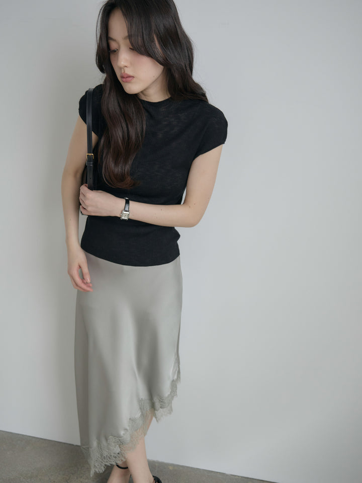 プチハイネックフレンチスリーブカットソー