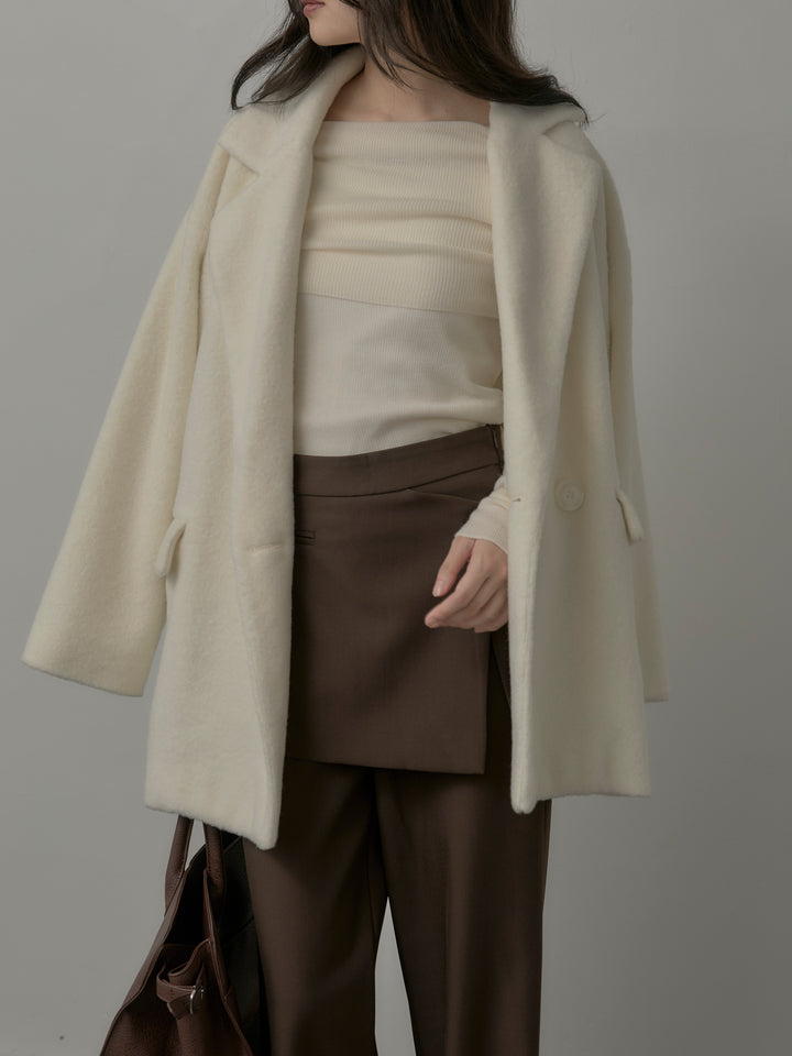 【SET】【Essential】オーバーサイズジャケットコート+オフショルリブニットトップス+ラップワイドパンツ(3set)