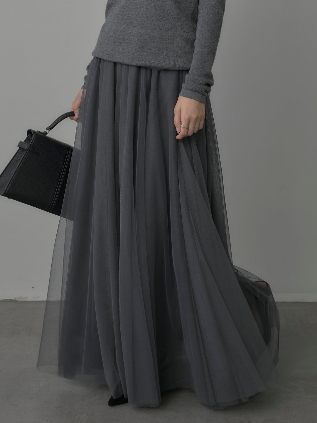 【SET】ポケットデザインリブニットトップス+ボリュームチュールスカート(2set)