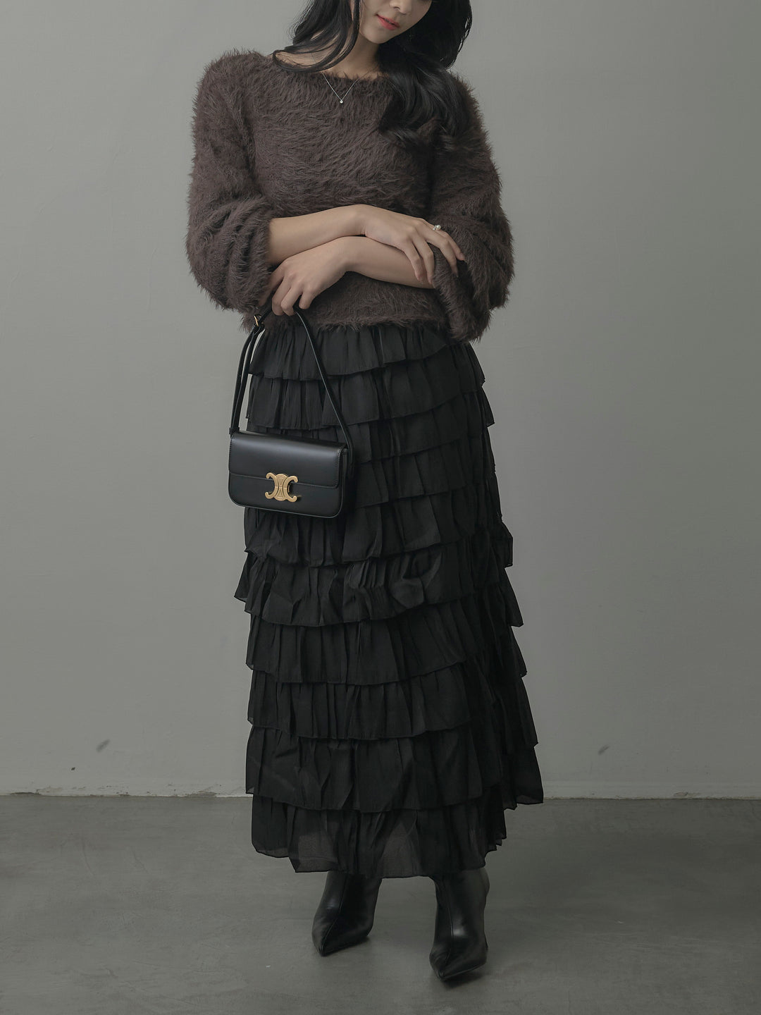 バイカラーフリルチュールスカート