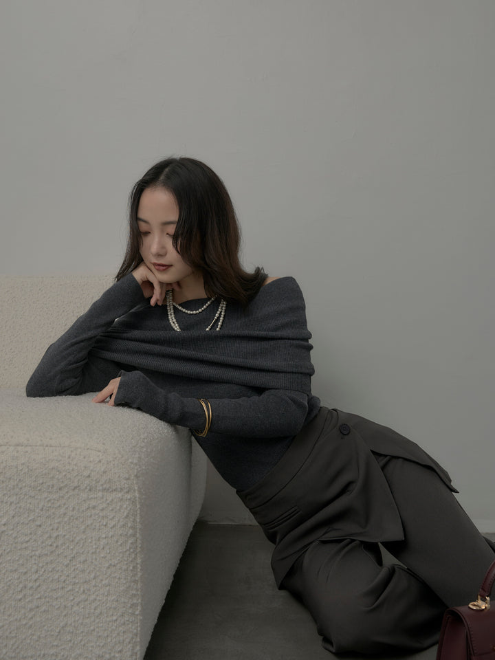 [予約]オフショルリブニットトップス