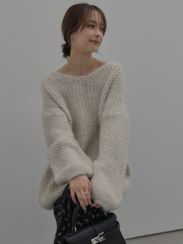 【SET】ラメ糸ローゲージ編みオーバーニットトップス+フラワーパターンマーメイドフレアスカート(2set)