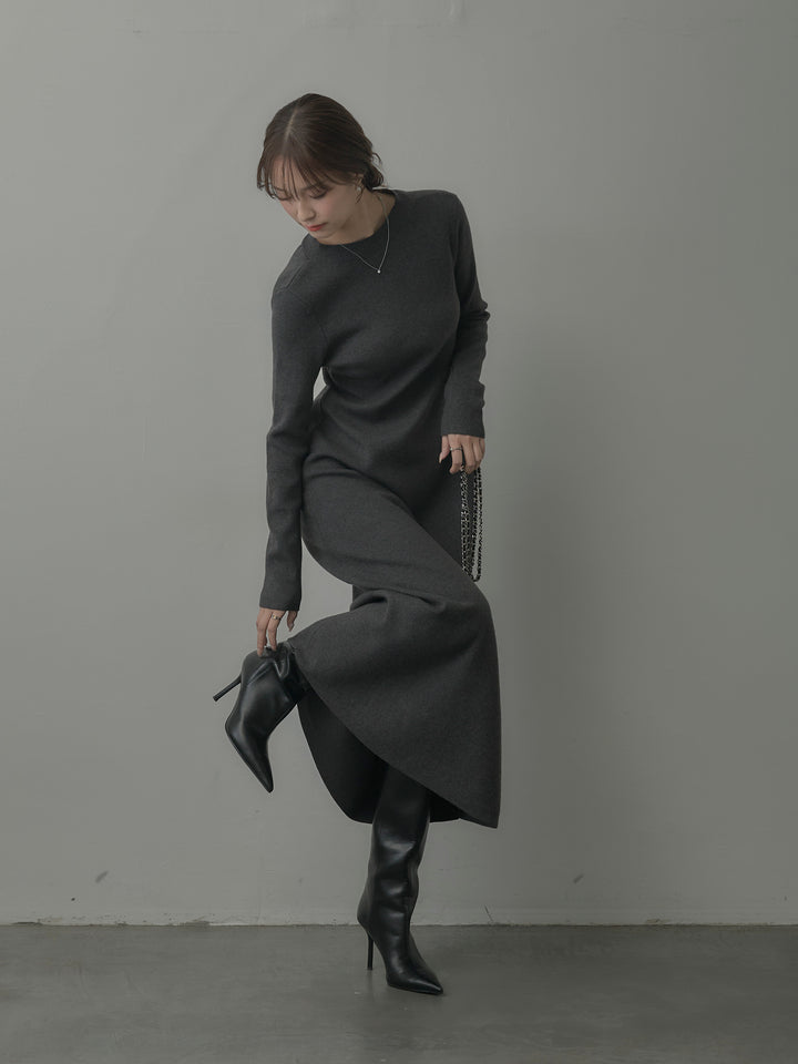 バックリボンニットロングワンピース