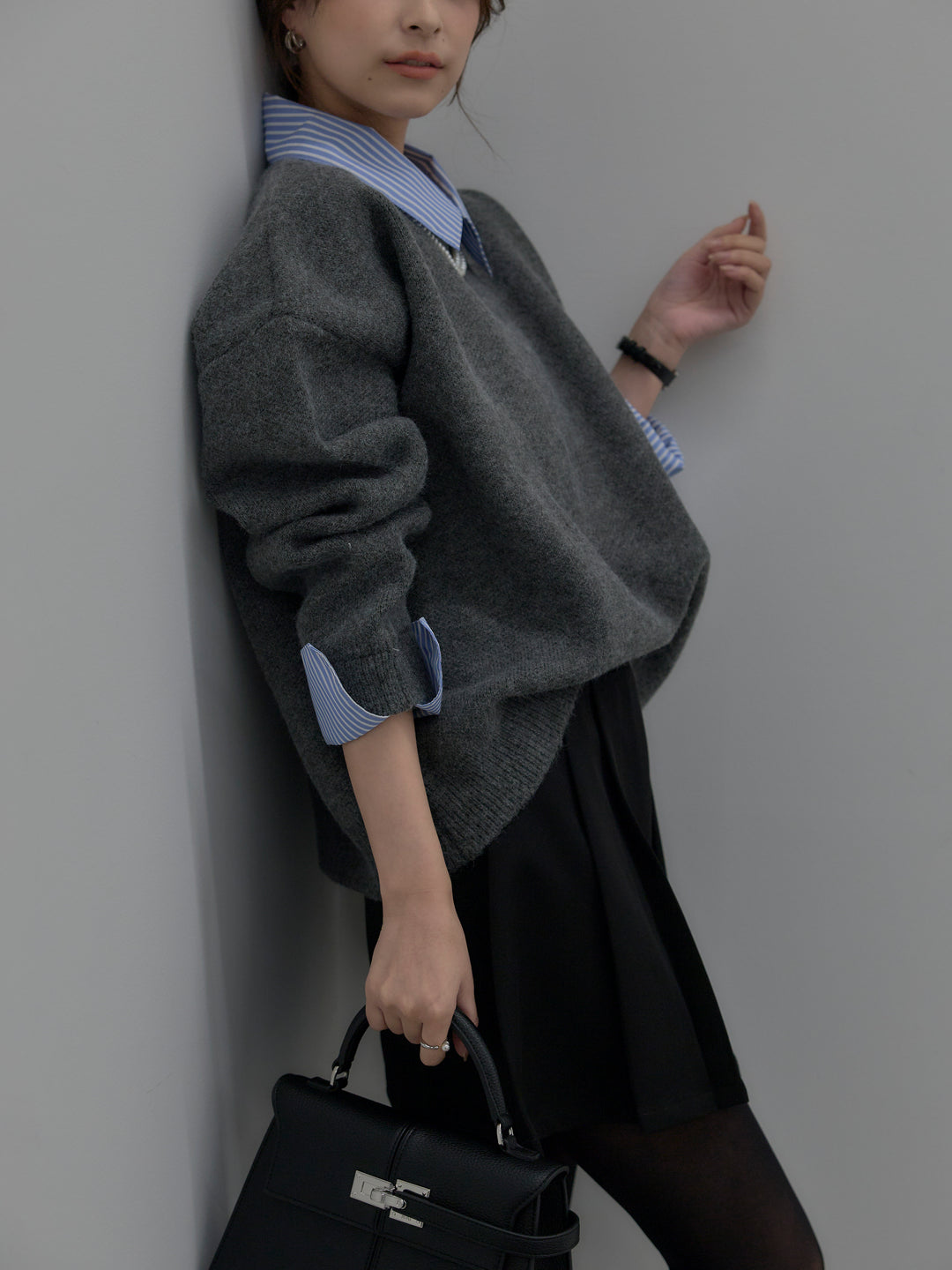 シャツドッキング肉厚ニットプルオーバー