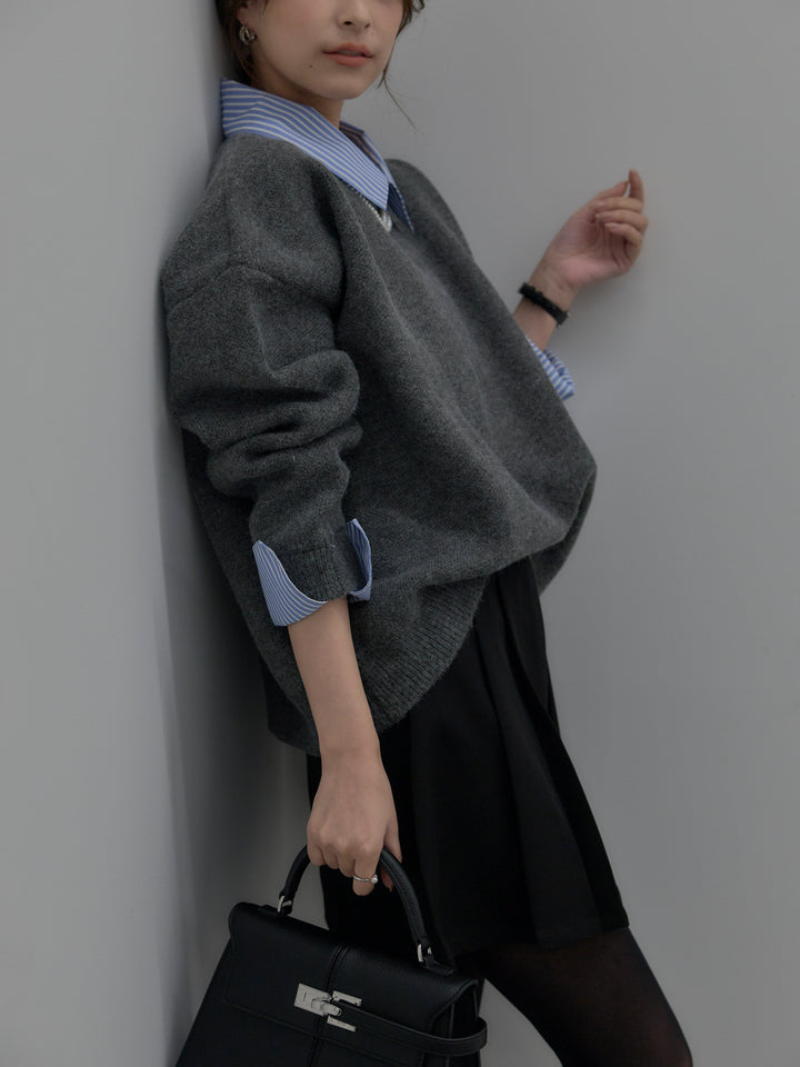 シャツドッキング肉厚ニットプルオーバー