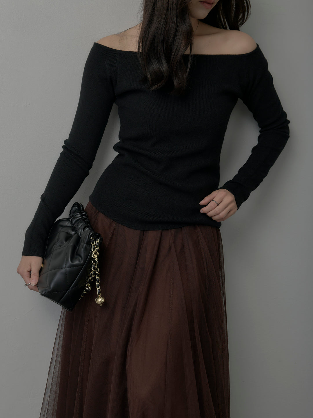 【SET】2wayリブニットポンチョトップス+ボリュームチュールスカート(2set)