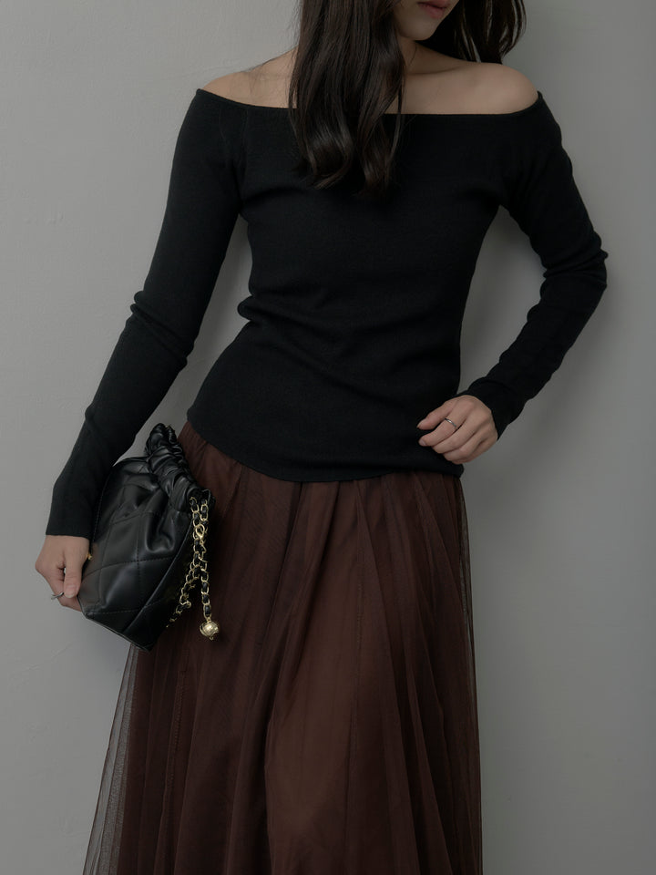 【SET】2wayリブニットポンチョトップス+ボリュームチュールスカート(2set)