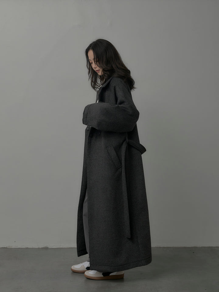 【SET】【Essential】ソフトウールリバートレンチコート+ケープ付きオーバーサテンシャツ+【Essential】３タックスラックス(3set)