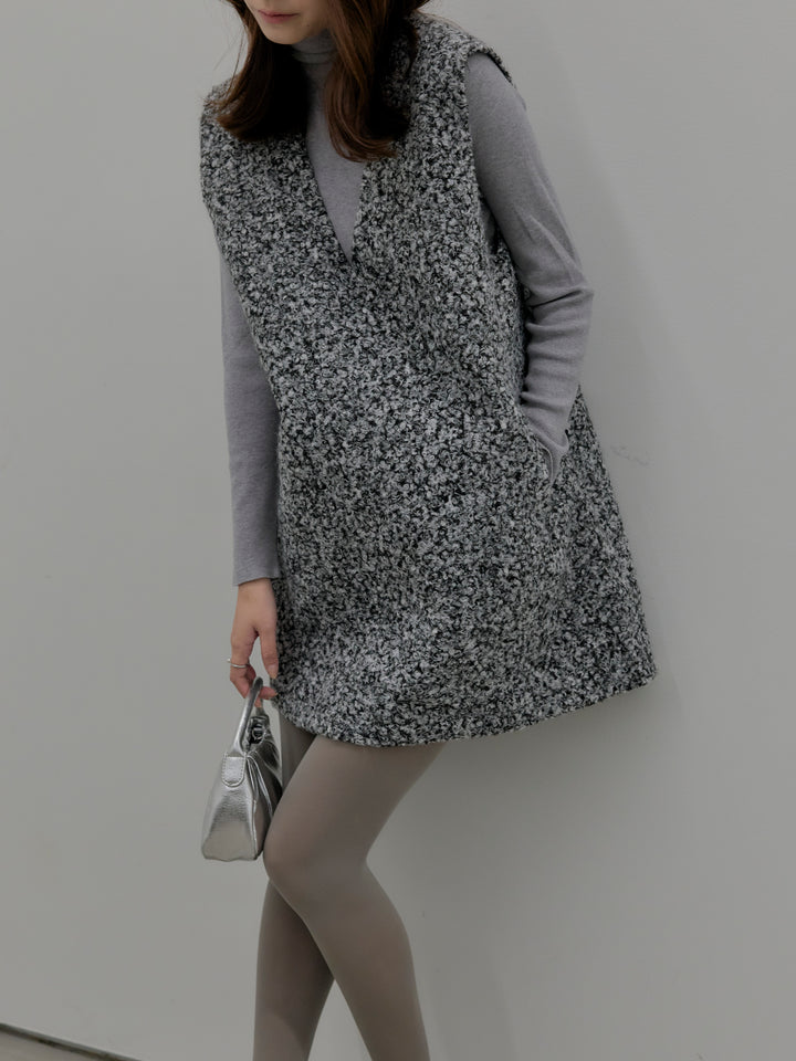 【SET】ブークレVネックミニワンピース+ベーシックリブタートルネック(2set)