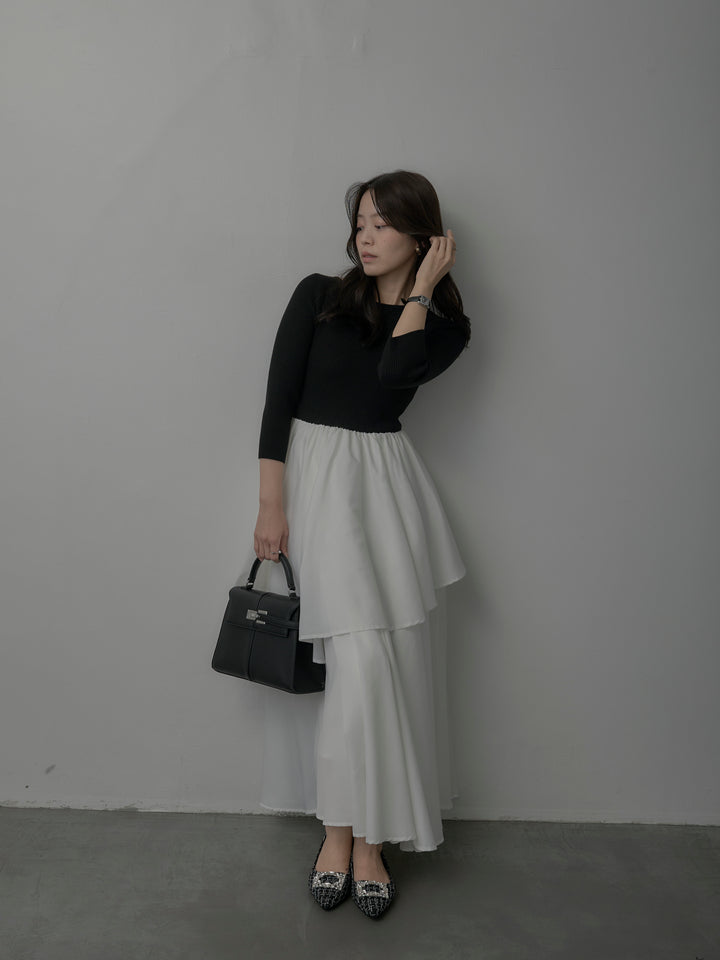 【Essential】7部袖リブドッキングワンピース