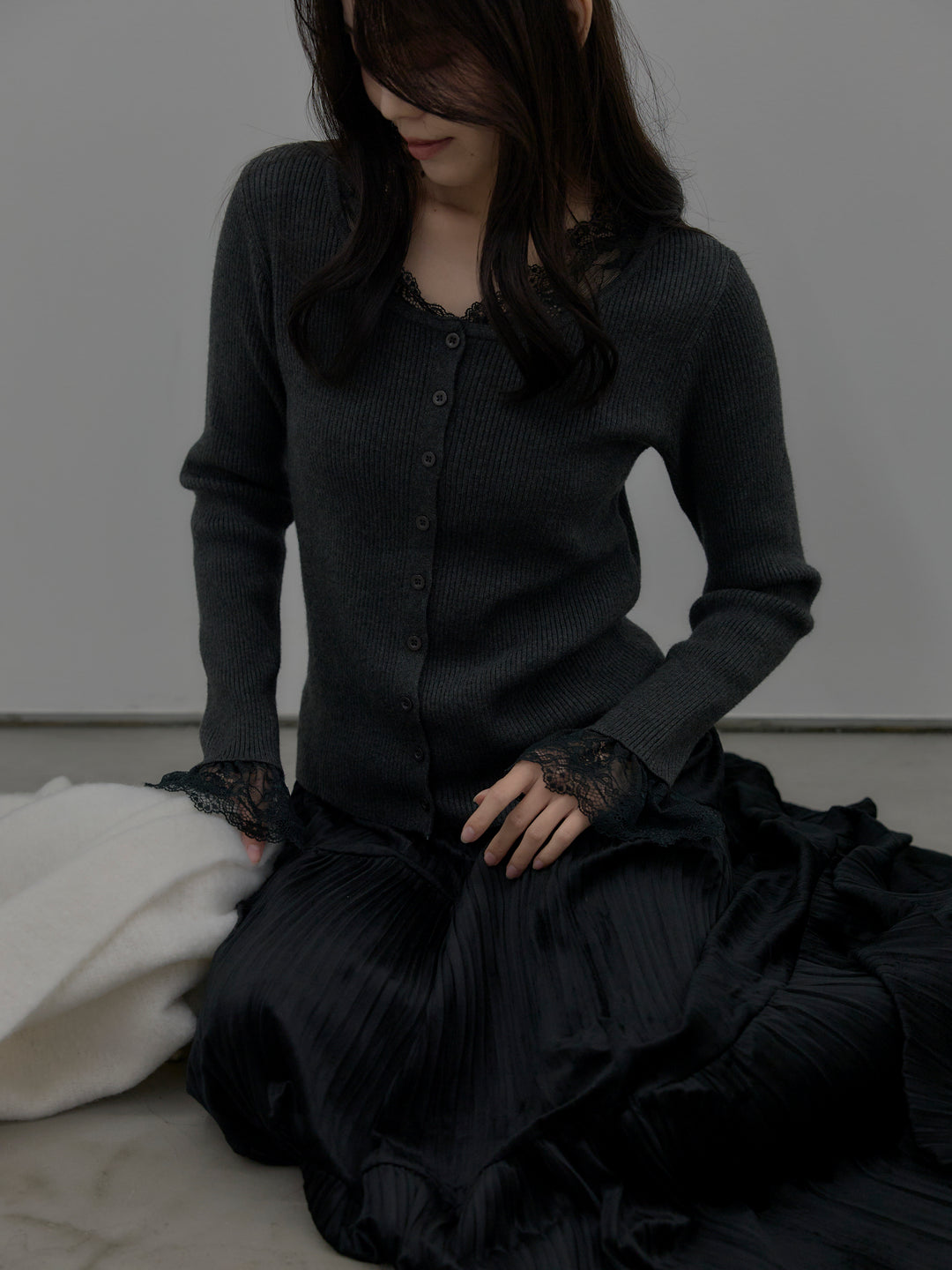 レースドッキングリブニットトップス