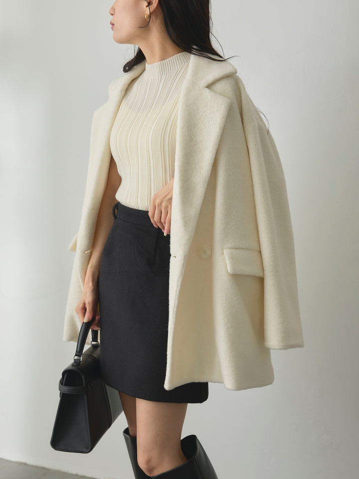 【SET】【Essential】オーバーサイズジャケットコート+【Essential】ウールタッチミニスカート(2set)