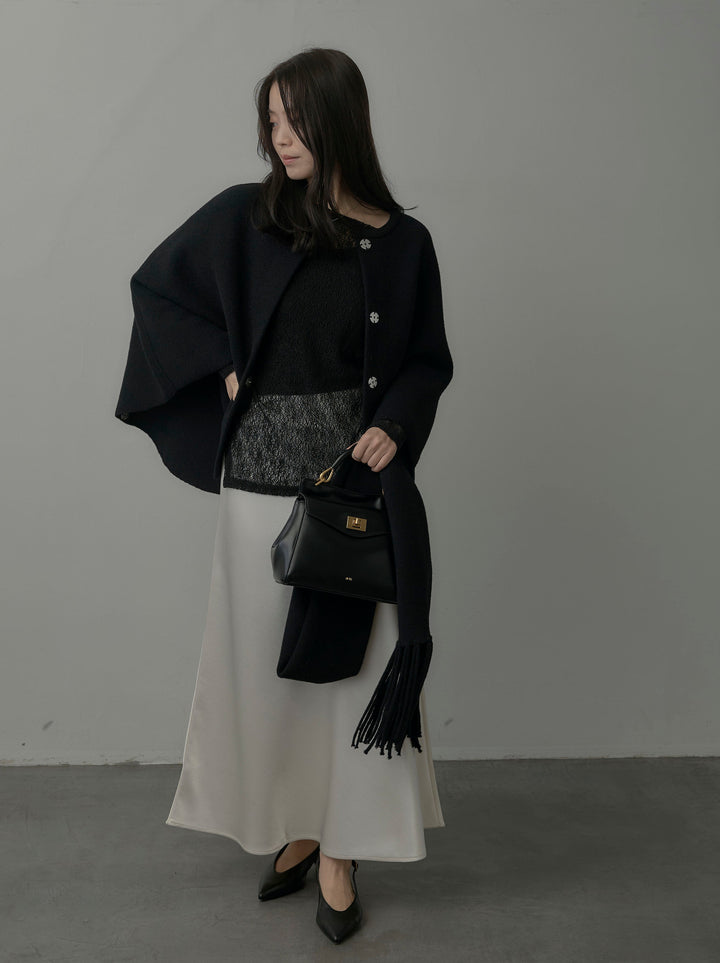 【SET】マフラー付き2WAYケープコート+【インナー付き】シアーレーストップス+ヘビーサテンAラインスカート(3set)