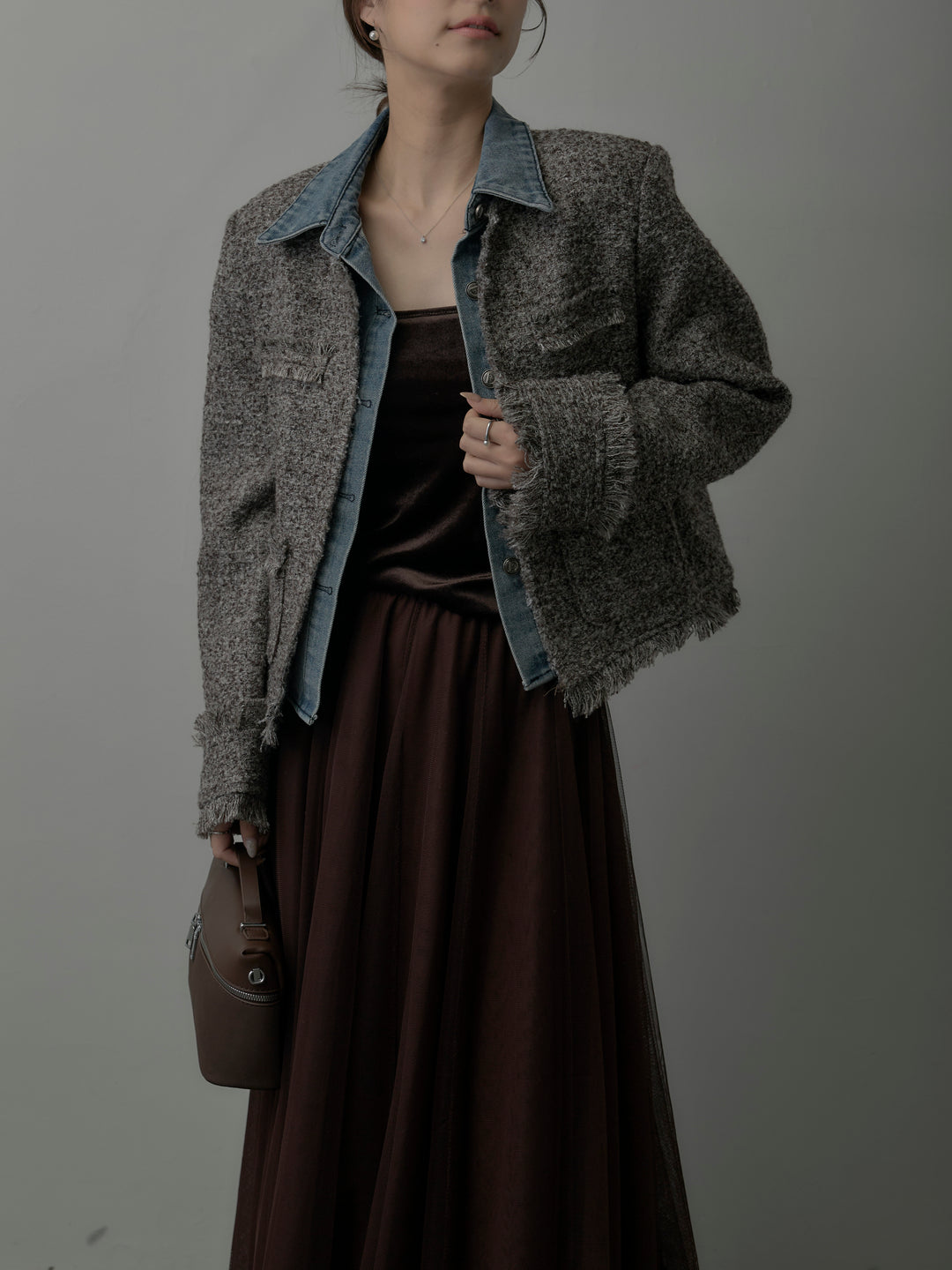 デニムドッキングオーバーサイズツイードジャケット