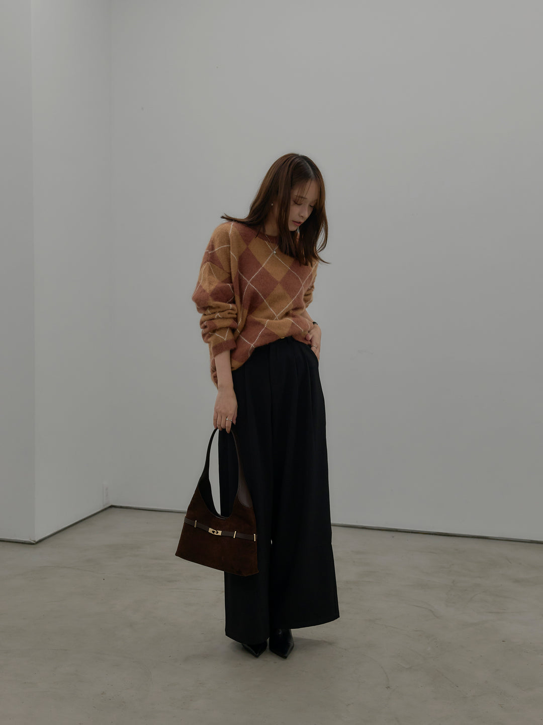 【premium touch】アーガイル柄ニットプルオーバー