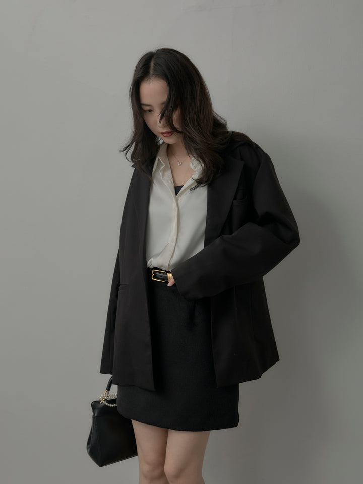 【SET】【Essential】ボックスシルエットテーラードジャケット+【Essential】ウールタッチミニスカート(2set)