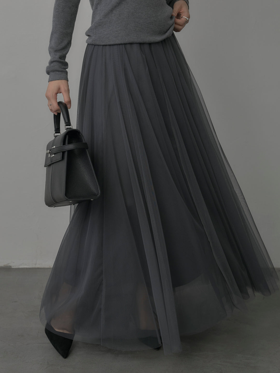 【SET】ポケットデザインリブニットトップス+ボリュームチュールスカート(2set)