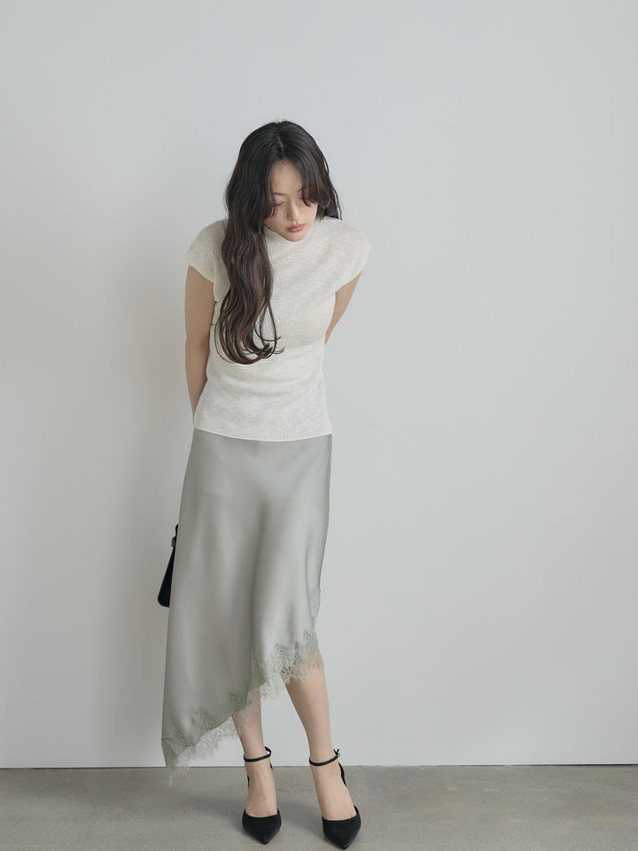 アシンメトリーレーストリムサテンスカート